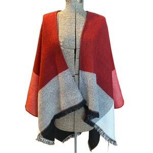 Red and Gray Colorblock Poncho